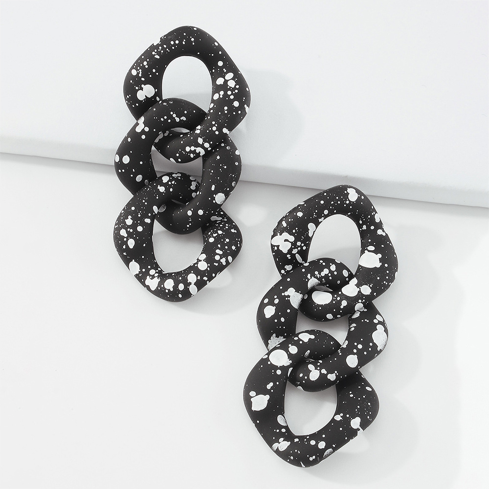 E10061 Europe And America Cross Border Exaggerated Jewelry Personality Black And White Dots Earrings Fashion Temperamental Cold Style Alloy Earring display picture 9