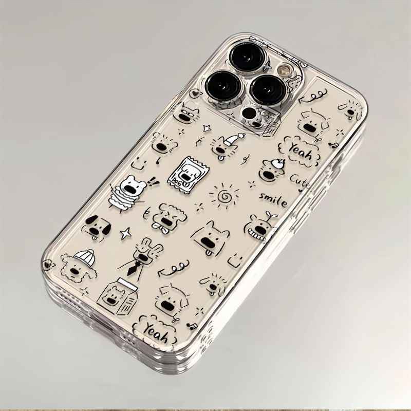 簡約線條小狗蘋果13/14/15promax太空殼iPhone12/11手機殼xr透明x