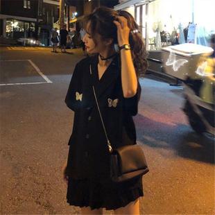 2022 New Summer Plus Size Women's Clothing 100kg Suit Suit Skirt Fat mm Slim Shirt Skirt Two-Piece Set