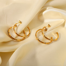 欧美时尚复古INS风18K金不锈钢大C型镶彩色锆石耳圈白色锆石耳环