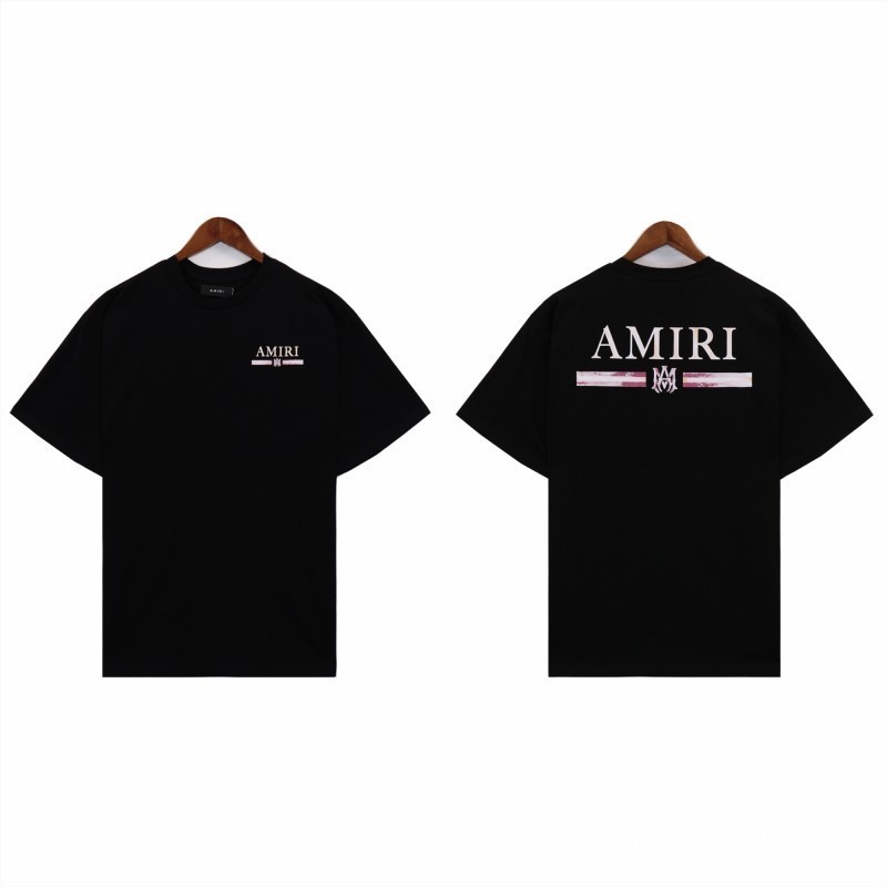 リアルショットクロスボーダートレンディブランドAMRIスポーツカジュアルスタイル男女兼用ルーズカジュアル半袖デジタルパターンプリントTシャツ|undefined