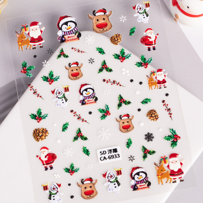 クリスマス雰囲気ネイルアートステッカー 5D レリーフ立体サンタクロースヘラジカネイルステッカーオーナメント CA スタイル|undefined