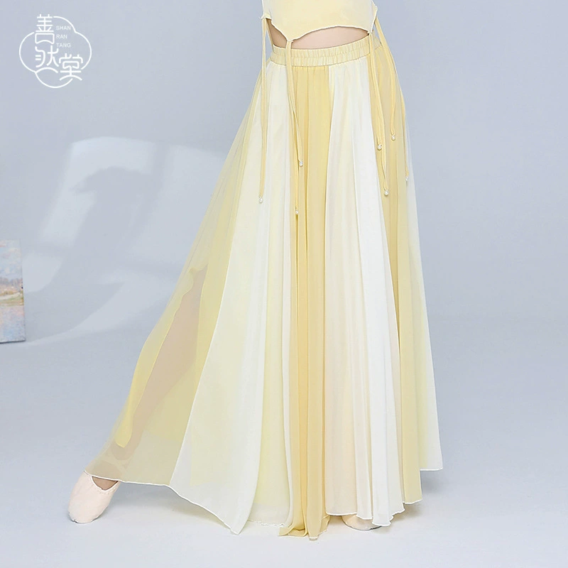 Китайский древний стиль Национальные элегантные двухслойные шифоновые широкие брюки рифма спортивные штаны Классический танцевальный костюм женские брюки Ип Бо