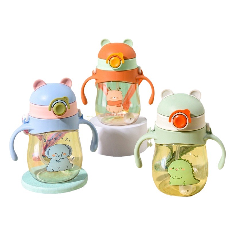 Taza de agua para niños, taza de aprendizaje, pajita, nuevo vaso de plástico de jardín de infantes de gran capacidad, taza de agua potable, mango de hervidor