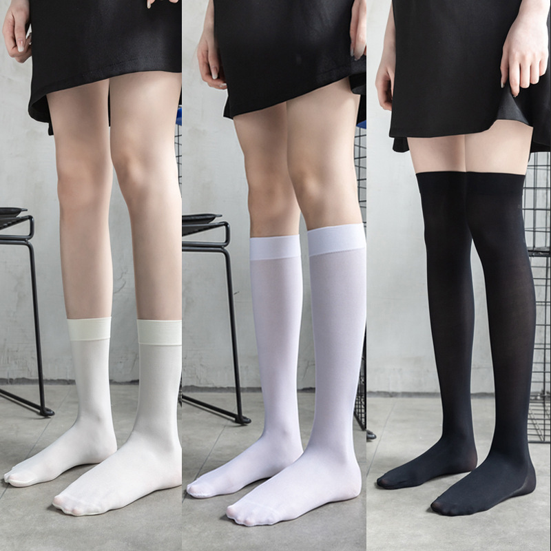 Socks women's spring and summer velvet thin mid-tube calf knee socks fashionable versatile explosions black and white stockings