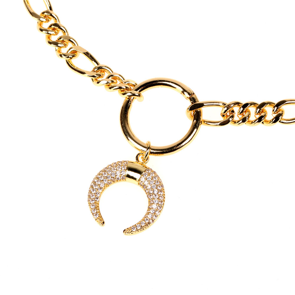 Hip-hop Fashion Diamond-studded Moon C-shaped Pendant Bracelet Set display picture 12