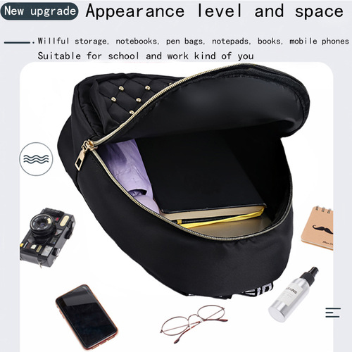 Zhendian Zhibao Cross-border solid color diamond-grid car stitching rivet fashionable backpack, women's anti-splash Korean style large capacity