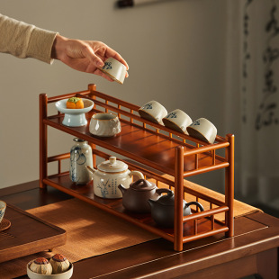 Desktop Display Rack Small Tea Cup Holder Tea Set Storage Rack Purple Clay Pot Storage Rack New Chinese Style Decoration Ornament
