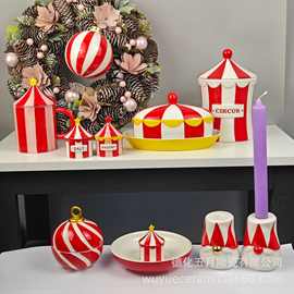 北欧圣诞马戏陶瓷椒盐瓶创意圣诞精灵胡椒瓶高颜值摆件浮雕可装饰