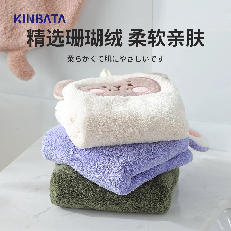 Японское банное полотенце Kinbata, подвесное, коралловый бархат, утолщённое, быстро впитывающее и быстро сохнущее, мультяшное, для детей, полотенце для вытирания рук