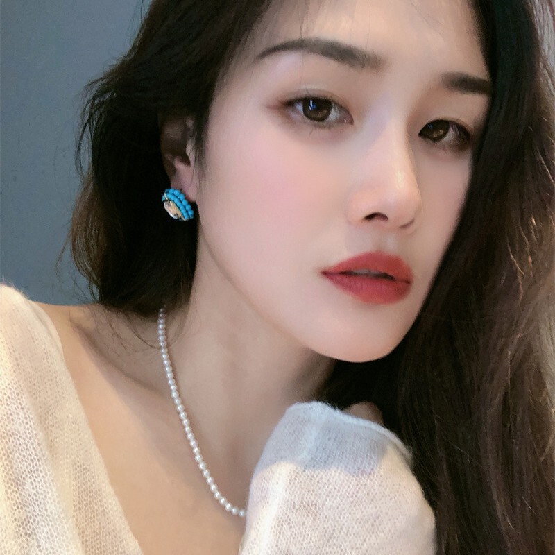 小众设计ins风绿蓝松石方糖水晶耳钉简约精致几何形耳环个性耳饰|undefined