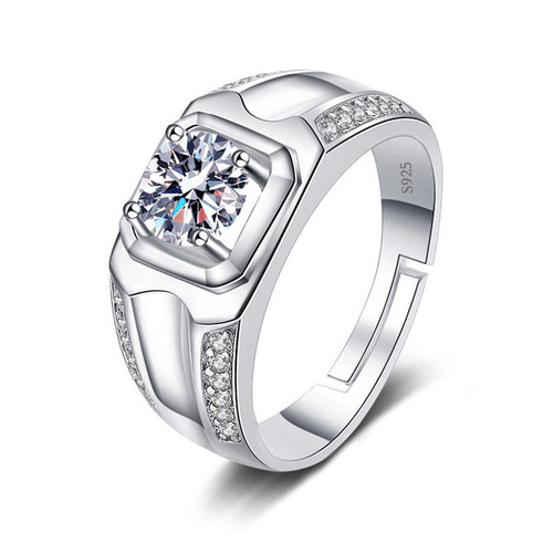 Live broadcast men's ring imitation moissanite ring men's S925 silver ring one carat zircon diamond ring wedding ring couple ring