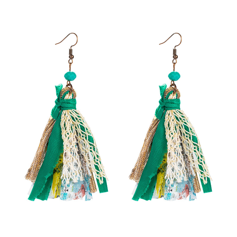 Bohemian Fabric Tassel Lace Long Earrings display picture 9