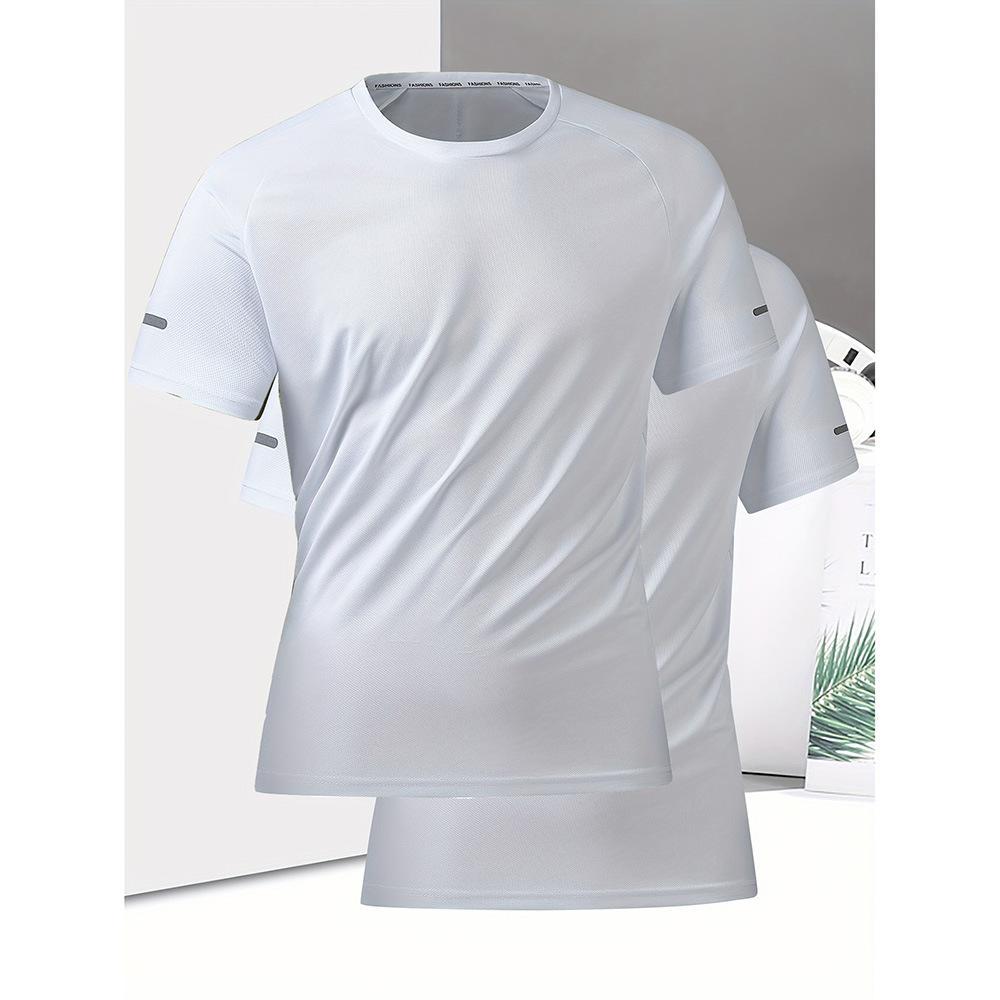 Conjunto de 2 camisetas unissex masculinas de secagem rápida - Camisetas de verão respiráveis, folgadas e com gola redonda para uso casual e ao ar livre._voghion.com
