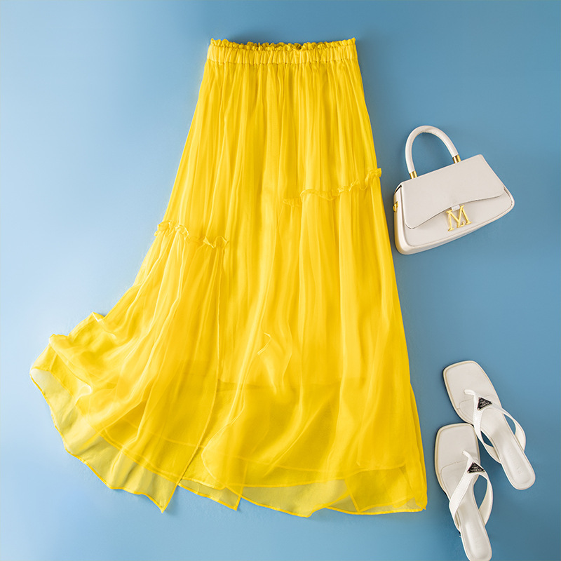 Mulberry Silk Silk Skirt Women's Summer Dress New A- line Large Swing Skirt Skirt Artistic Skirt Mid-length