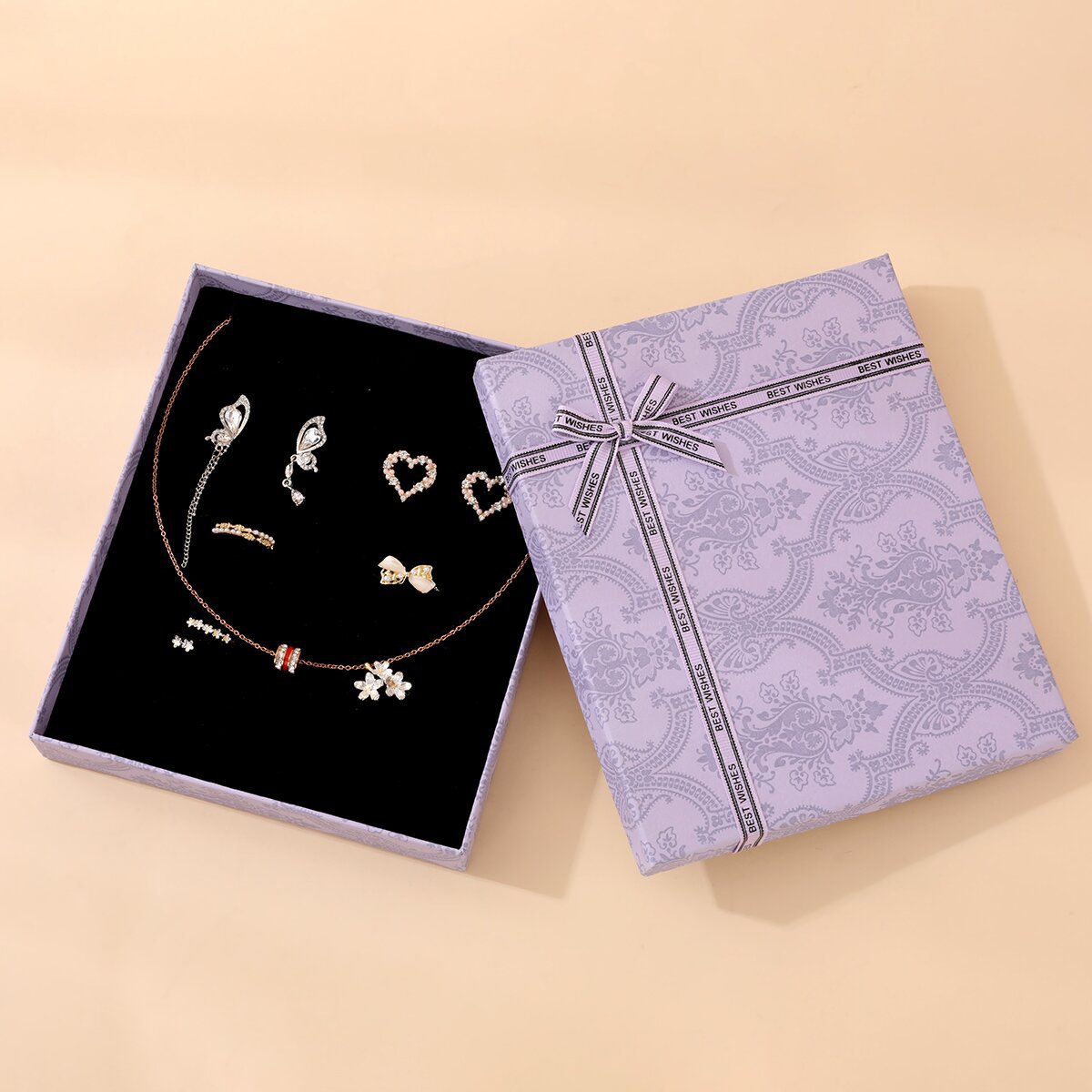 Caja de embalaje de joyería púrpura suave Caja de anillo púrpura lavanda Caja de collar de cubierta del cielo y la tierra Caja de regalo de almacenamiento de joyería
