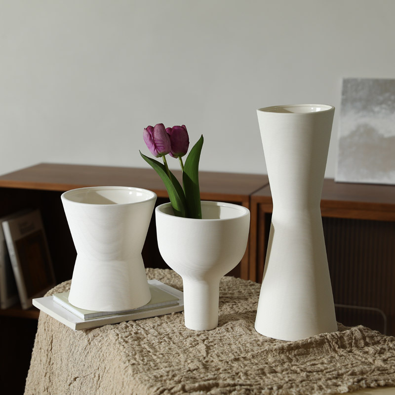 INS estilo florero de cerámica de gran diámetro simple embrión nórdico blanco jarrón seco sala de estar decoración de escritorio arreglo floral
