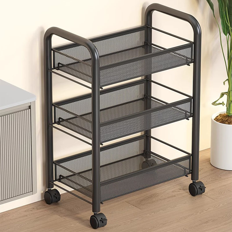 Multi-Layer Storage Rack for Makeup Room, Small Trolley Storage Shelf, Stainless Steel Storage Rack with Drainage Mesh Basket for Bathroom
