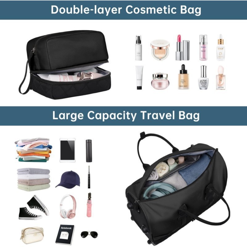 Bolsa de viaje plegable portátil con palanca de tracción, bolsa de ropa para hombres y mujeres, bolsa de ejercicios al aire libre, bolsa multifuncional para pasar la noche