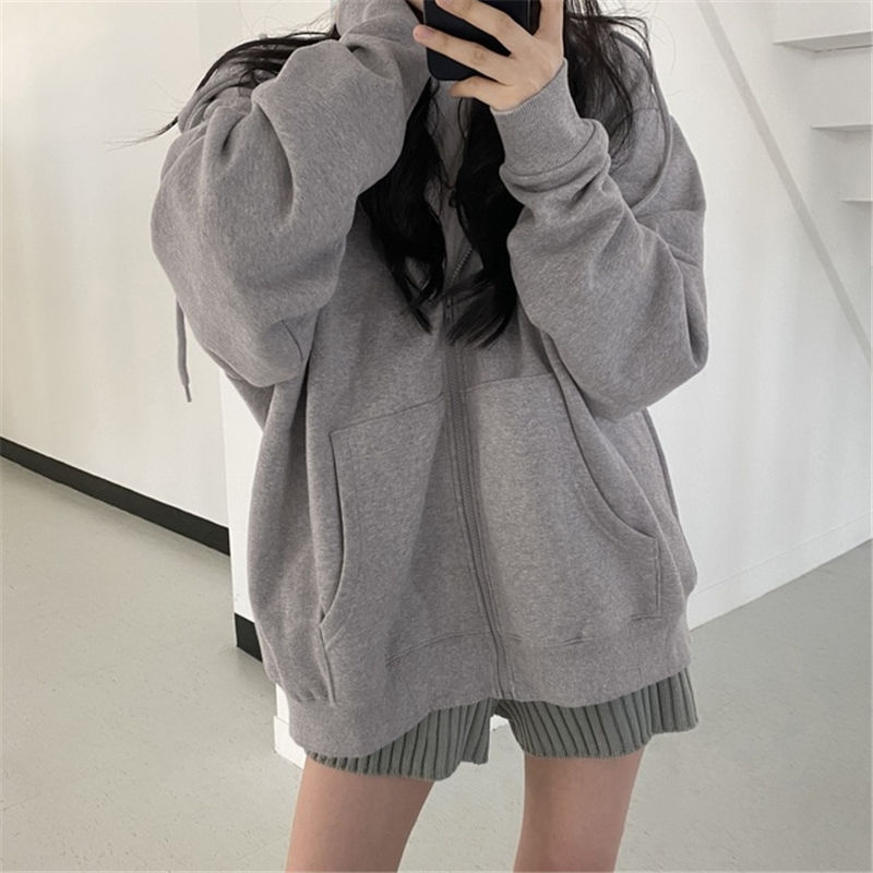 卫衣女2025秋冬季设计感小众上衣慵懒风加绒加厚连帽大码开衫外套|undefined
