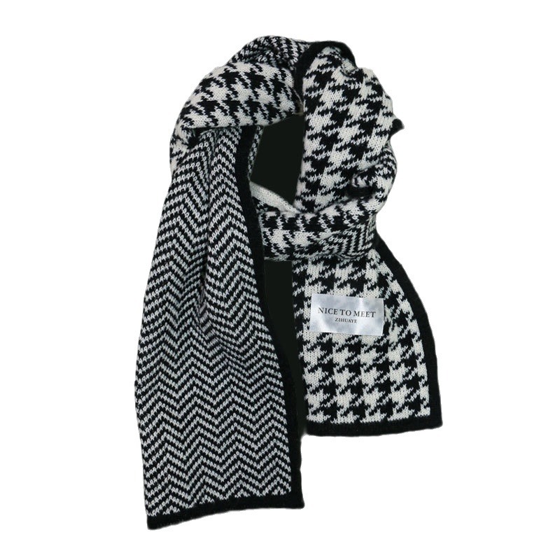 Sciarpa a griglia Qianniao da donna, inverno 2023, nuova coppia di studenti coreani versatili, lavorata a maglia, collo caldo_voghion.com