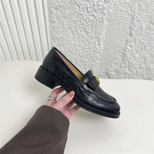 2025 Spring Sheepskin Camellia Slip-On Loafers Women's Shoes British Style Retro Small Leather Shoes