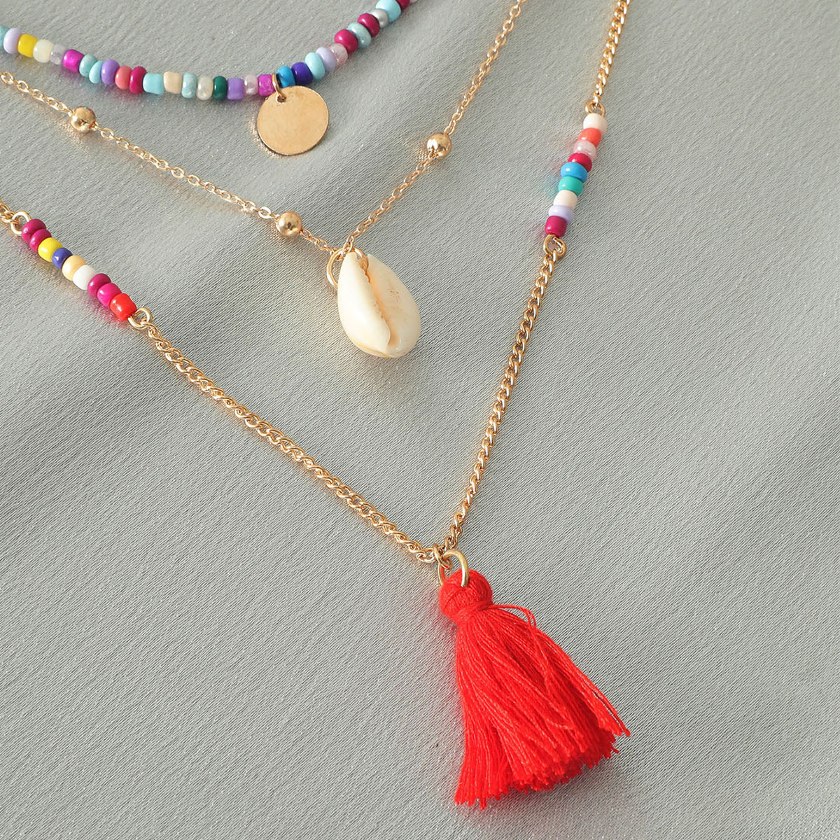 Wholesale Jewelry Retro Multi-layer Hand-woven Shell Pendant Tassel Necklace Nihaojewelry display picture 4