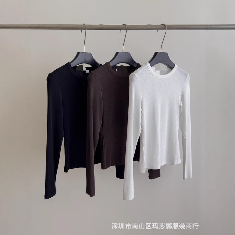 25早秋新款简约大方莫代尔天丝棉长袖修身显瘦百搭气质女T恤韩系|undefined