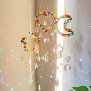Sun Catcher Pendant Crystal Rainbow Sunshine Dream Catcher Window Air Moon Hanging Decoration Wind Bell Hanging Decoration Light and Shadow