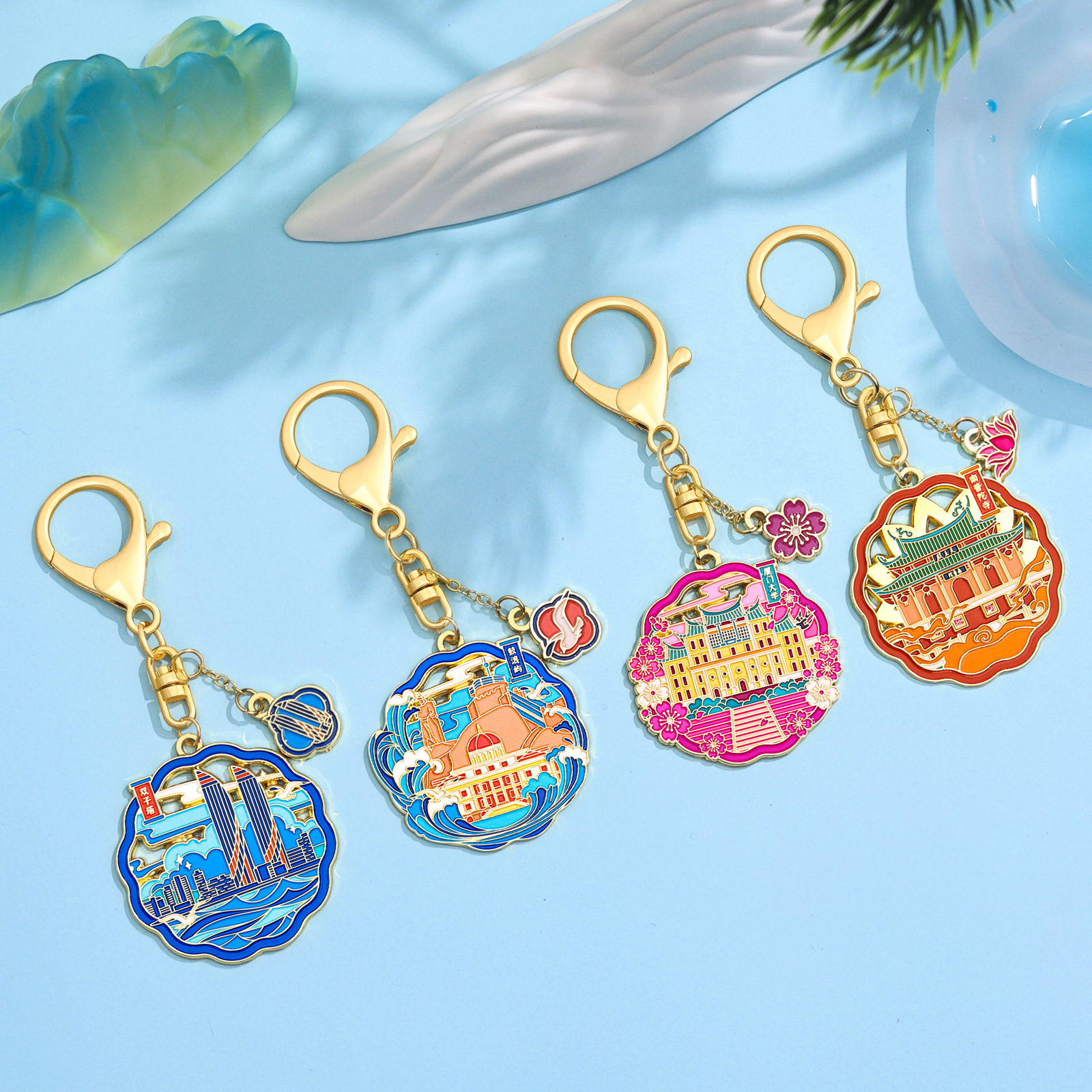 샤먼 선물 AR 실제 장면 금속 냉장고 열쇠 고리 관광 문화 기념품 트윈 타워 샤먼 다구랑위