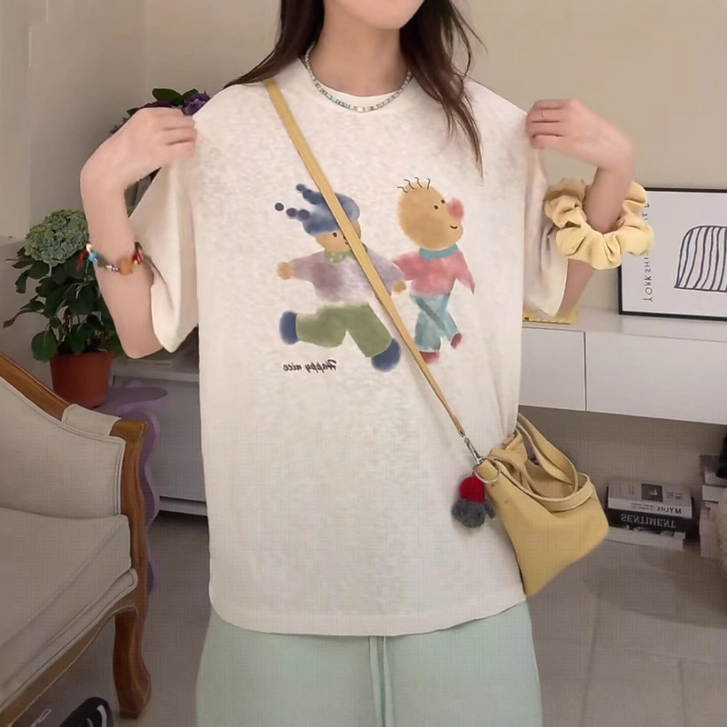 チャオ気持ちいい ~ 涼しい通気かわいい趣味落書き小人プリント半袖tシャツ女性夏ゆるいカジュアル|undefined