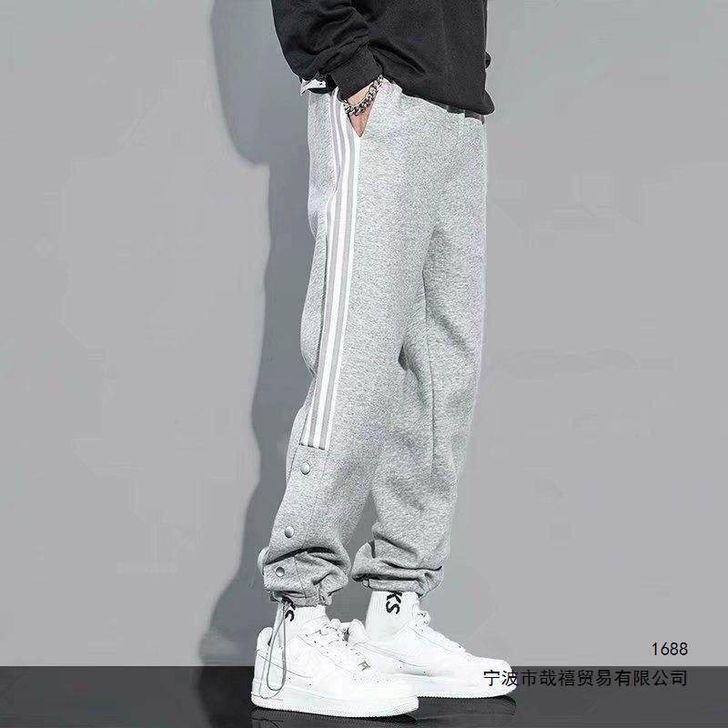 Men's Sweatpants with Side Buttons and Stripes, Autumn/Winter Sporty Korean Style, Loose Straight Leg, Slim Fit, Drawstring Elastic Knee, Boyfriend/Youth