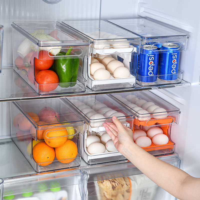 Organizador de refrigerador deslizante | Huevera doble capa con tapa