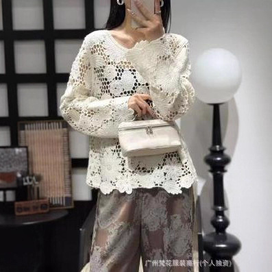 实拍～大码韩系重工钩花镂空针织衫女时尚百搭套头设计感宽松上衣|undefined
