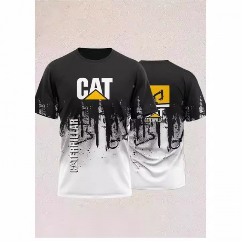 TK人気 CAT掘削機 3D立体インク メンズT アメリカンワークウェア風 通気速乾半袖Tシャツ|undefined