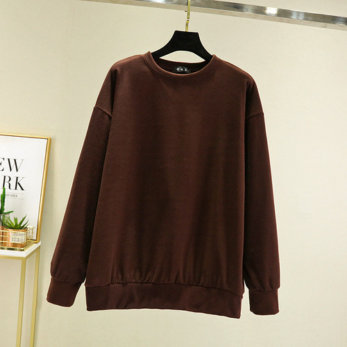 Women's Double-Faced Fleece Sweatshirt, Autumn/Winter Trend, Solid Color Loose Round Neck Long Sleeve Base Shirt, Korean Style Outerwear, Fashion T-Shirt