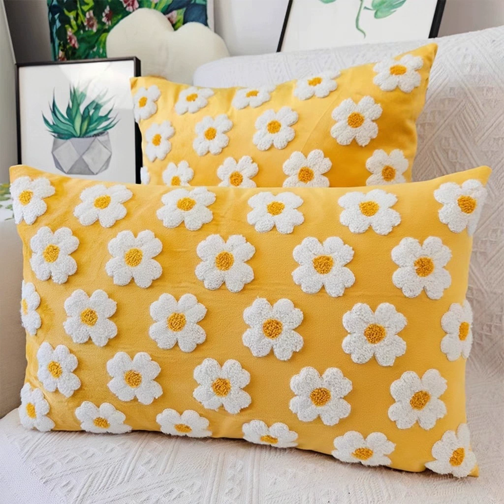 Fresh pillow, cream square small pillowcase solar-powered for bed, flowered
