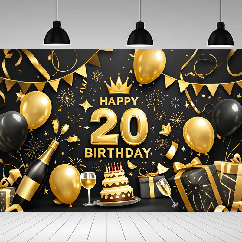 Nueva tela de fondo de feliz cumpleaños transfronteriza, carnaval de fiesta, serie principal de decoración de escenas, banner de cumpleaños