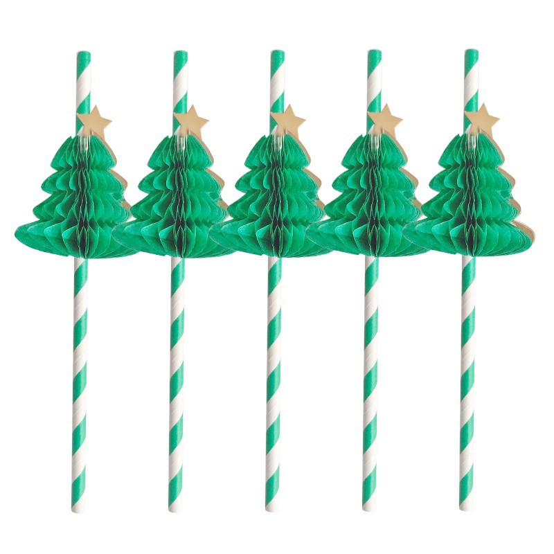 Fábrica en stock al por mayor creativo tridimensional árbol de Navidad fiesta decoración Pino panal verde paja de papel desechable
