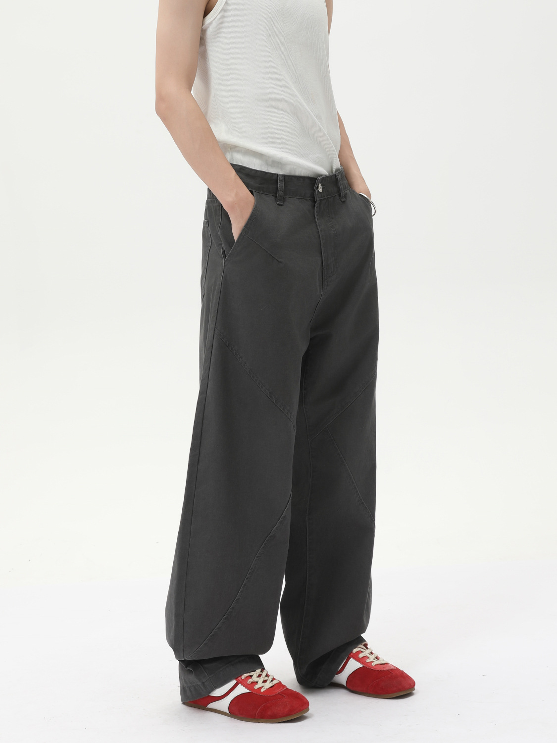 MTLCLOTHES para hombre | Pantalones machete de pierna ancha deconstruido retro americano para hombres y mujeres, monos casuales sueltos de marca de moda