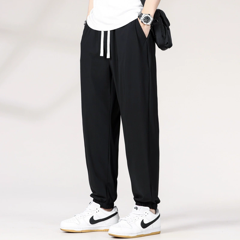 L621 # большие размеры мужские летние новые повседневные брюки из ледяного шелка мужские свободные тонкие брюки больших размеров на шнурке