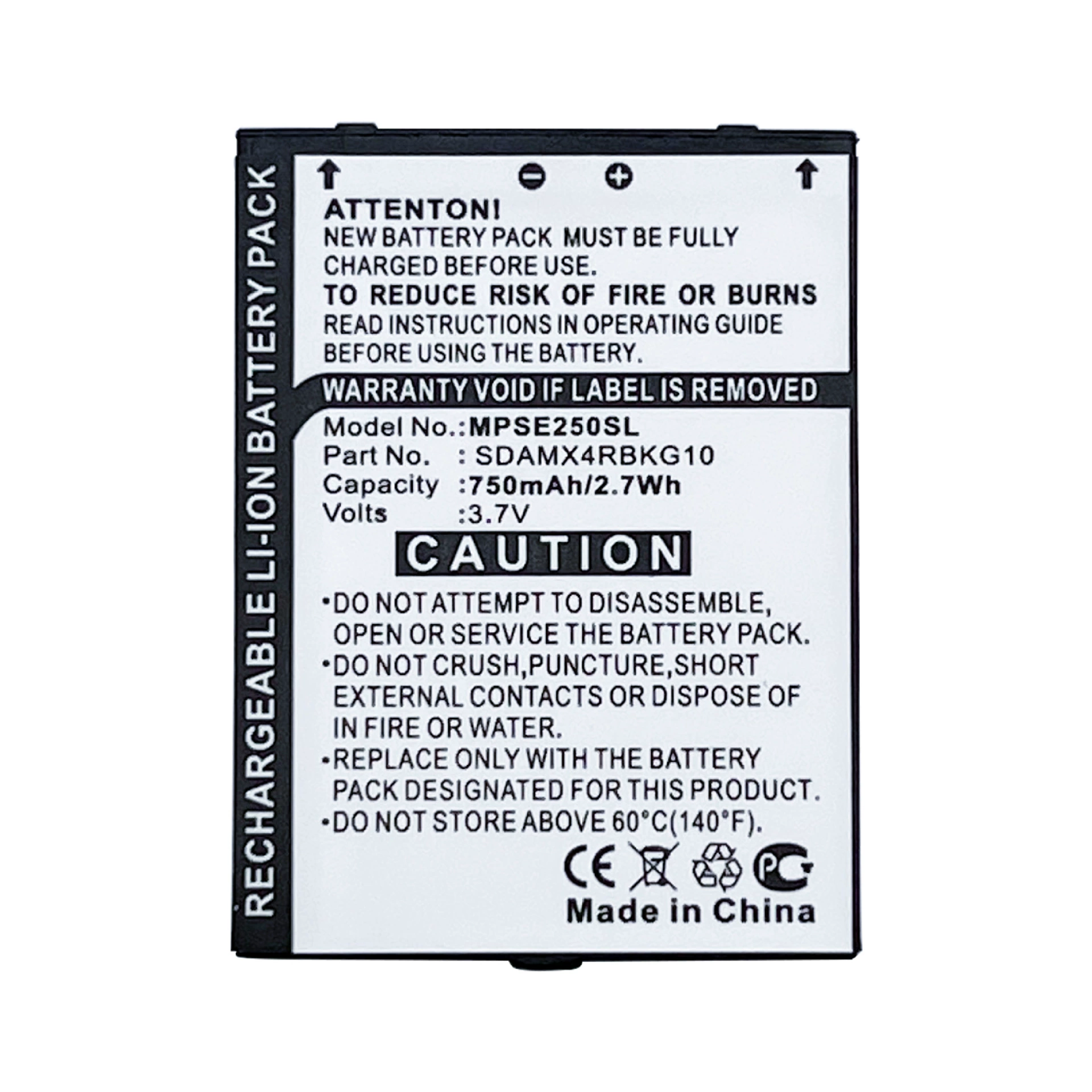 Применимо для батареи мультимедийного проигрывателя SanDisk Sansa E200/E250R/E260/E270