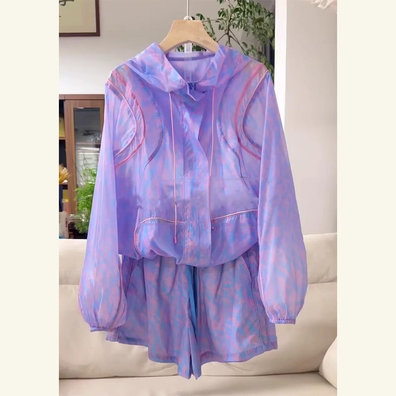 Summer Outfit Set Dopamine Purple Sun-Protective Jacket and Shorts Two-Piece Set for Petite Women 2025 New Model