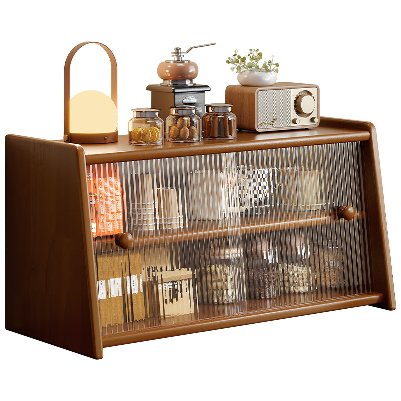Todo el portavasos de madera maciza, a prueba de polvo, estante de almacenamiento de tazas, juego de té de mesa, gabinete de almacenamiento, estante de taza de agua de café de lujo ligero