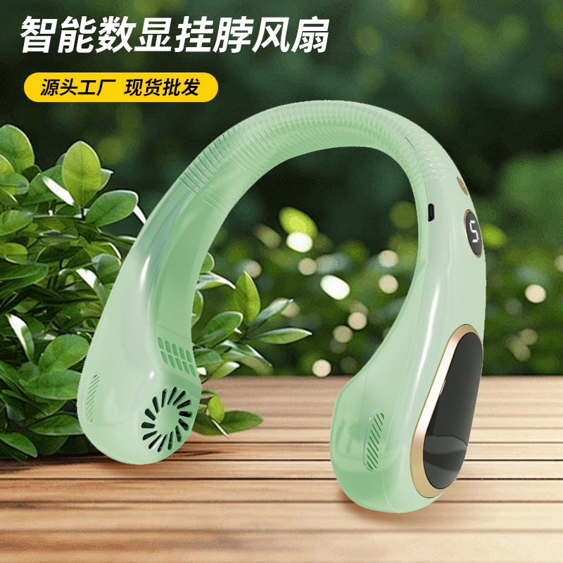 Nuevo ventilador de cuello de 5 velocidades sin cuchillo USB larga duración portátil con pantalla digital colgante pequeño ventilador de cuello