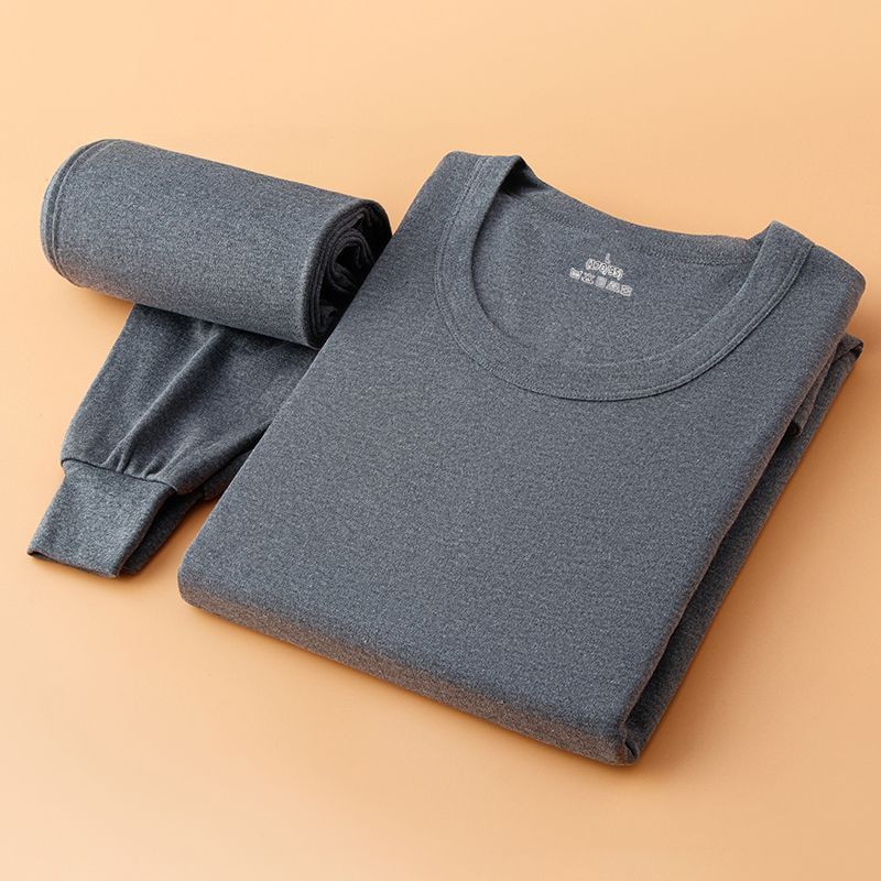 New men's thermal underwear set, thin and unlined, round neck, made of pure cotton, suitable for middle-aged and elderly men.