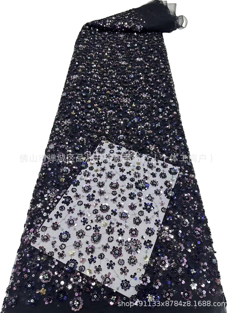 Nueva alta densidad de tubo de perlas bordado vestido vestido de moda bolsa accesorios fabricantes de tela en stock