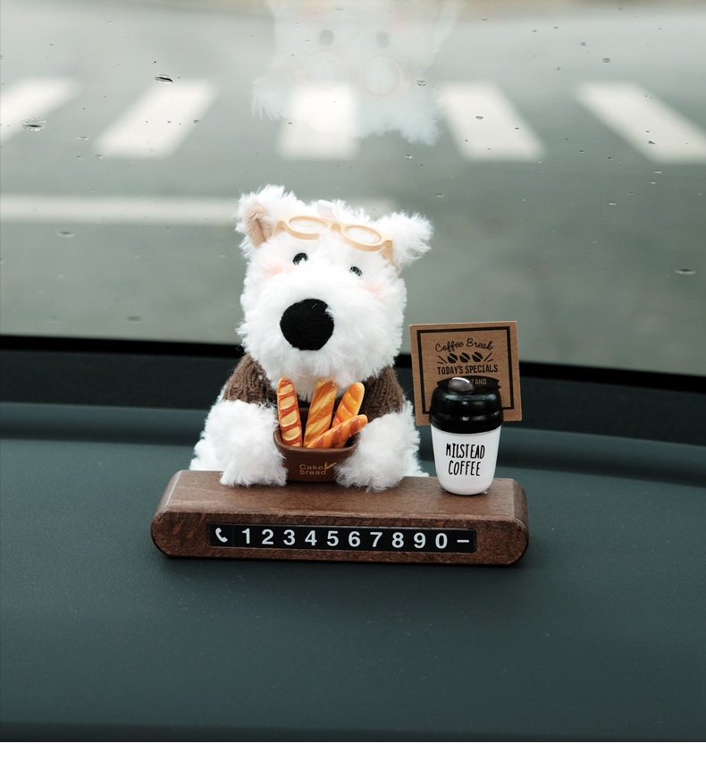 West Highland Cute Car Temporary Parking Number Plate, Car Decoration Accessory