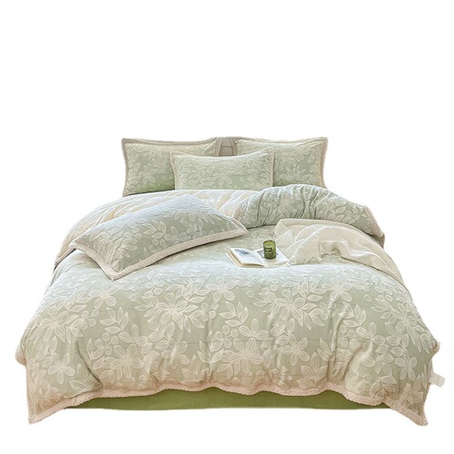 Winter carved rabbit velvet bed four-piece set thickened milk lamb velvet double-sided quilt cover flannel coral velvet sheets