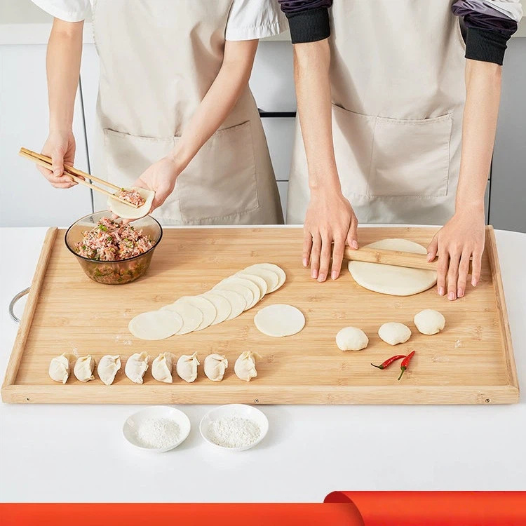 Extra-large kitchen kneading board with three-sided edges, bamboo chopping board, traditional solid wood cutting board